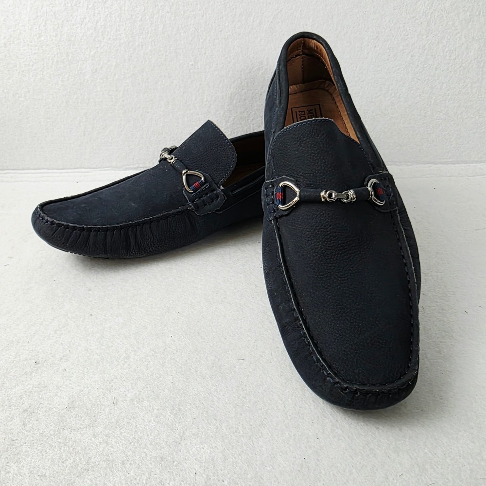 Mercanti Fiorentini Navy Blue Leather Horsebit Driving Loafers Made in Italy 11M